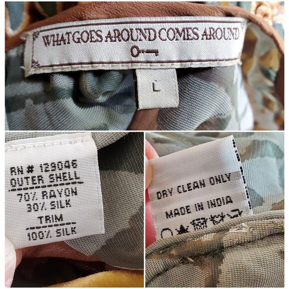 What Goes Around Comes Around Dress Belted Brown Green Velvet Burnout Sz L - Picture 16 of 16